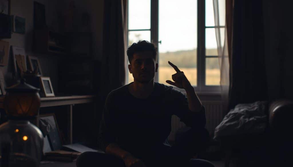 A thoughtful and introspective scene of a person confidently affirming their decision to end a relationship. In the foreground, a pensive individual sits in a cozy, dimly lit room, surrounded by personal mementos and items that evoke a sense of closure and self-reflection. Soft, diffused lighting creates a warm, meditative atmosphere, while the middle ground features a window overlooking a serene, natural landscape, symbolizing the individual's newfound inner peace and clarity. The background subtly hints at the complexities of the decision-making process, with subtle shadows and hues that convey the emotional weight of the situation. The overall composition conveys a sense of personal growth, acceptance, and the empowering confirmation of a difficult yet necessary life transition.